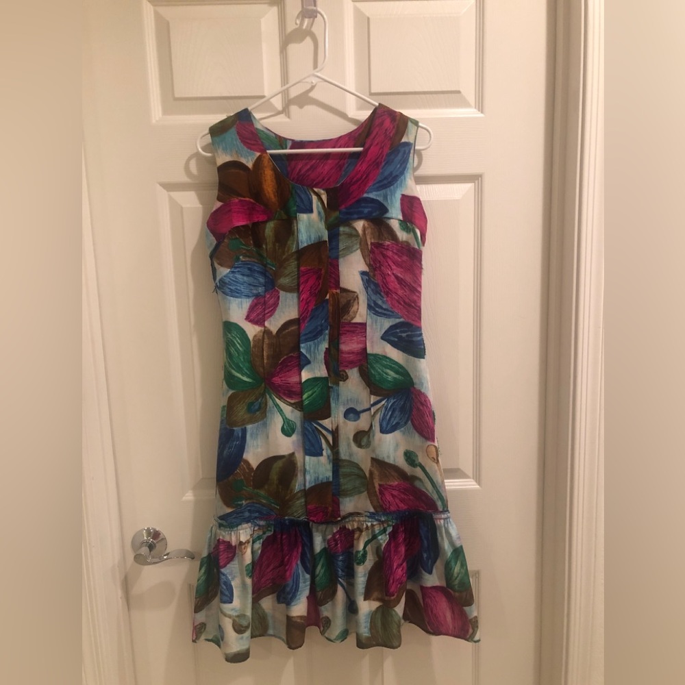 VINTAGE 70s Hawaiian Floral Tropical Ruffle Dress - Picture 6 of 8